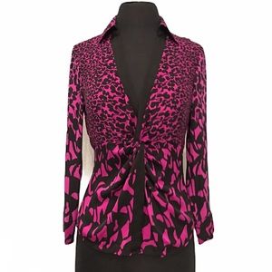 DIANE vonFURSTENBERG collar knot L/S Silk Top SZ.2